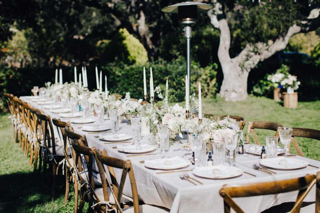 elegant table decor for a backyard wedding