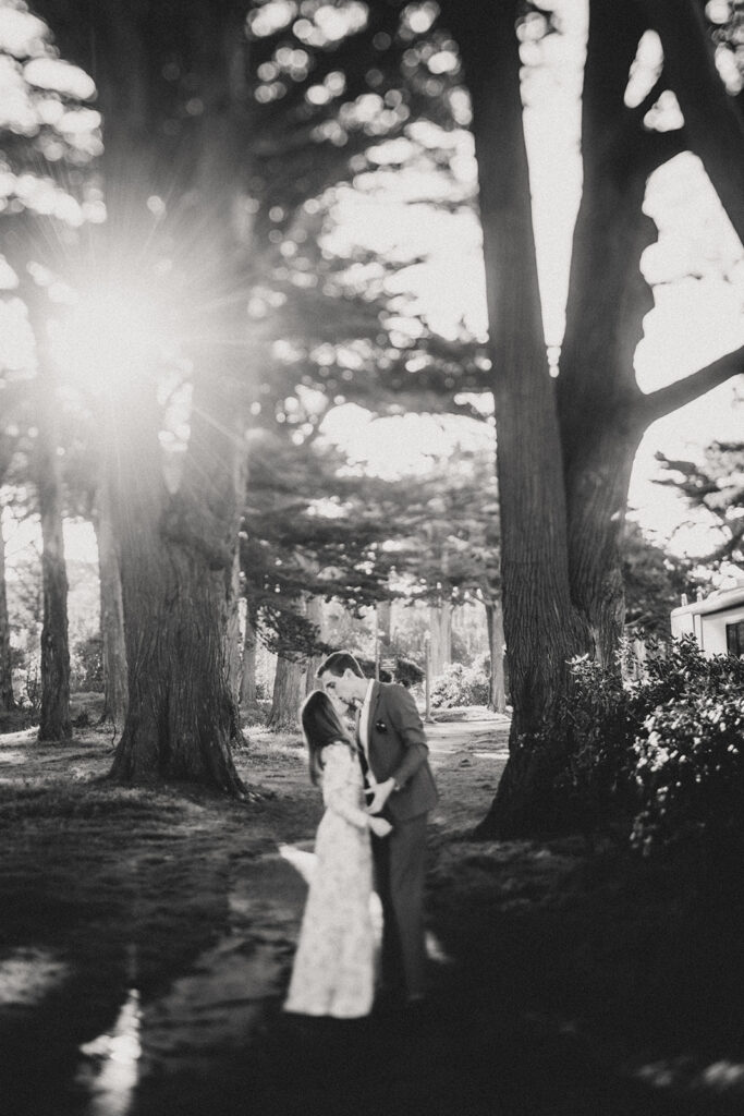 wedding couple in nature before their elopement ceremony in SF, California