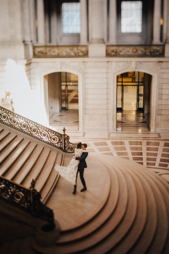 Catie and Nick chose a San Francisco City Hall elopement, captivated by its unique architecture and history.